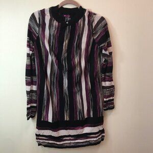 INDISKA New Striped Knit Tunic Top Crew Sweater Lightweight Long Boho Relaxed L